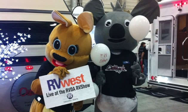 Having fun at the Edmonton RV show with the show mascots.