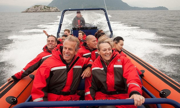 A boat full people enjoying Sewell's Marina Sea Safari Wildlife Eco Tour.