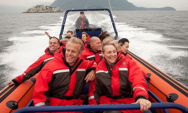 A boat full people enjoying Sewell's Marina Sea Safari Wildlife Eco Tour. 