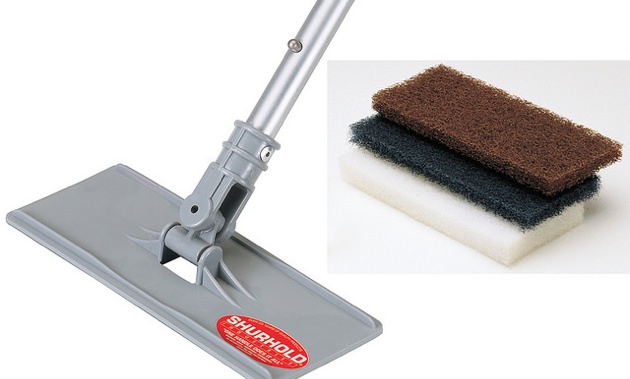 Shurhold Industries' Swivel Scrubber with 3 different cleaning pads.