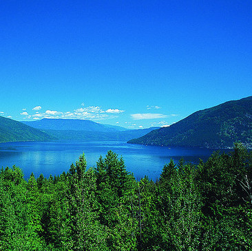 A view overlooking Shuswap Lake on a sunny summer day