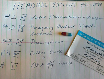 A checklist with a capsule and business card