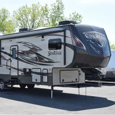 Picture of a Spartan fifth wheel RV. 