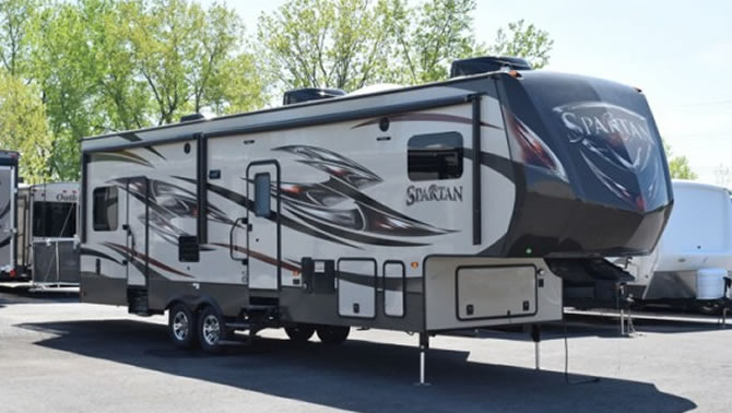 Picture of a Spartan fifth wheel RV. 
