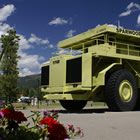 big yellow truck in Sparwood, BC