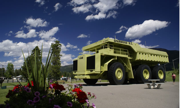 big yellow truck in Sparwood, BC