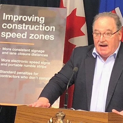 Transportation Minister Brian Mason announces improvements to construction speed zones on provincial roads.