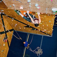 A person on the climbing wall at the Spirit Rock Climbing Center in Kimberley, B.C.