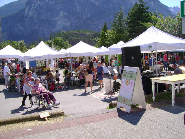 A street view of the Squamish farmers market and its venders.