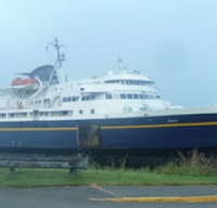 A photo of the Taku ferry docked. 