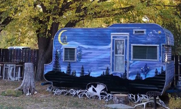 Terri Mason's Tee Pee trailer, parked at the end of her garden. 