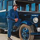 Man with a vintage trailer