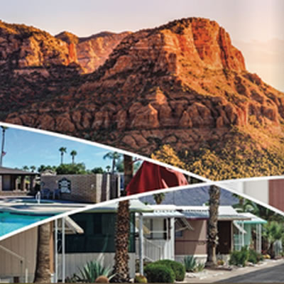 Collage of pictures showing Tricon gated communities, scenic mountain picture. 