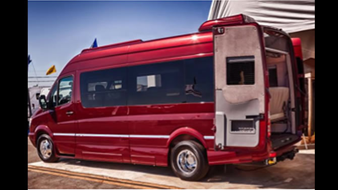 Picture of red RoadTrek RV. 