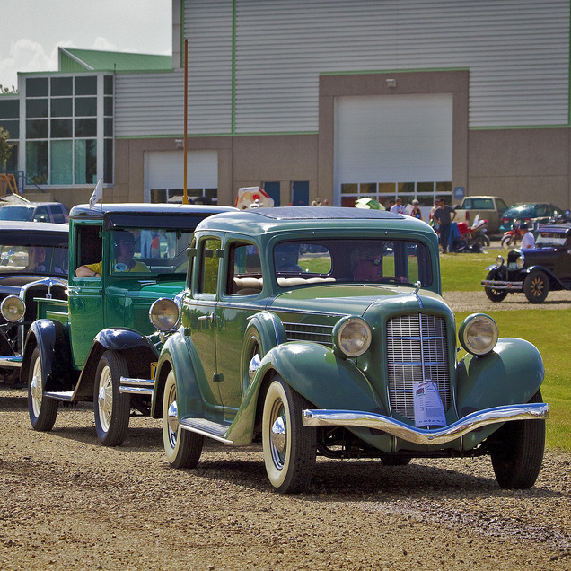 Vintage cars are lined up at the museum in Wetaskiwin, Alberta.