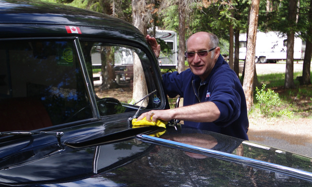 Ralf Blackwell polishing his '47 Ford Panel