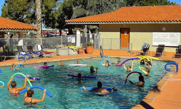 One of the daily exercise classes is held in the pool.