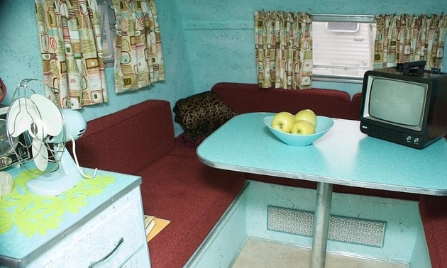 interior of a vintage RV unit