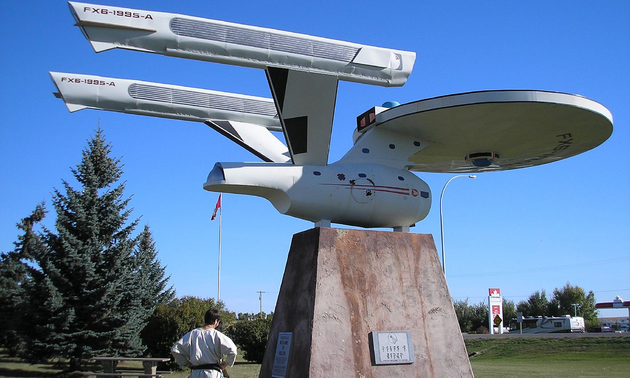 a roadside attraction, model of the star trek space ship