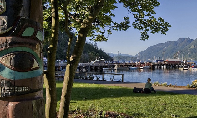 A section of walking path and park along the water in Horseshoe Bay near West Vancouver, BC.