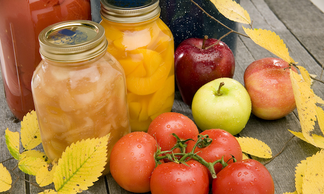 canned fruit, tomatoes and apples