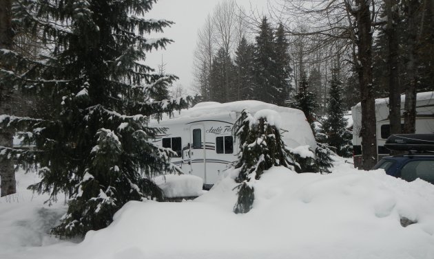 We are enjoying winter camping and skiing at Whistler. The trailer is an Arctic Fox 22G. 