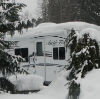 We are enjoying winter camping and skiing at Whistler. The trailer is an Arctic Fox 22G. 