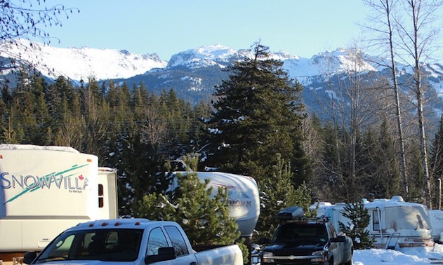 RV trailers, mountains, Whistler, Canada