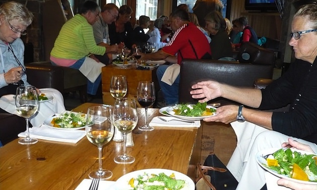 The golden beet salad, accompanied by white wine, was one of the items on a Whistler tasting tours. It was served at the FireRock Lounge in the Westin Hotel.