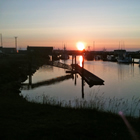 Sunset at Winchester Bay in the boat basin. 