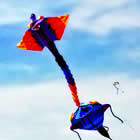 two people flying kites