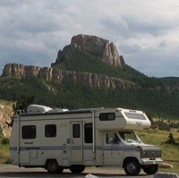 Winston Foster's 24-foot 1989 Ford Vanguard Class C Motor Home near Red Rock River in Montana.