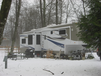 RV in a snowy campground