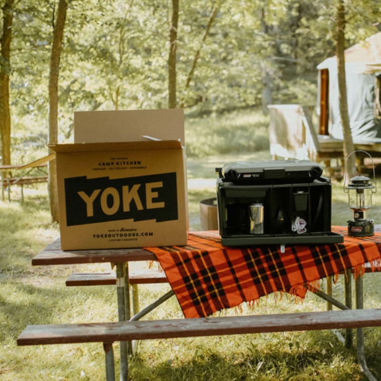 Yoke camp kitchen set up at a campsite
